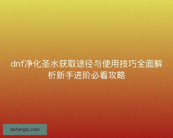 dnf净化圣水获取途径与使用技巧全面解析新手进阶必看攻略